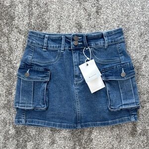 Blue Denim Mini Skirt with Pockets, NWT